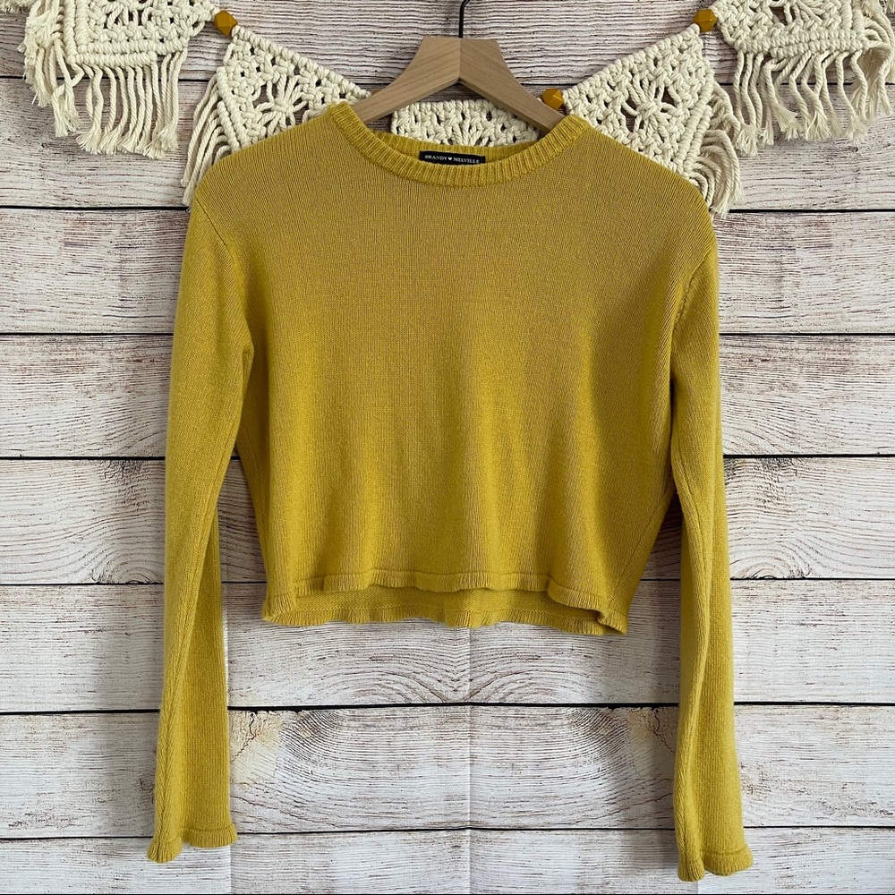 Brandy Melville Francesca Yellow Crop Sweater OS - Picture 7 of 8